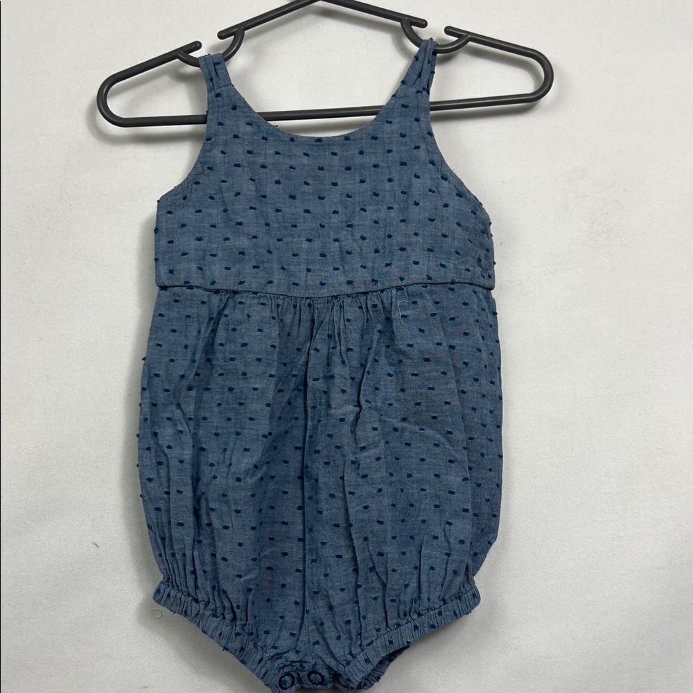 Thimble Blue chambray clip dot bubble Romper size 3-6 months